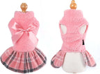 Dog Sweater Dog Winter Clothes for Small Dogs Boy Girl Fall Puppy Dress Warm Fleece Chihuahua Yorkie Teacup Doggie Sweaters Dresses Doggy Sweater for Small Dogs Girl Cat Outfits, Plaid Pink, M