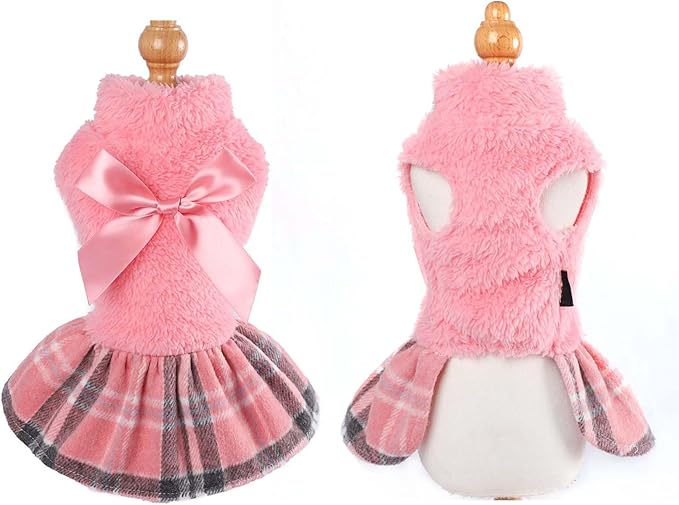 Dog Sweater Dog Winter Clothes for Small Dogs Boy Girl Fall Puppy Dress Warm Fleece Chihuahua Yorkie Teacup Doggy Sweaters Dresses Doggie Sweater for Small Dogs Girl Cat Sweaters, Plaid Pink, XXS