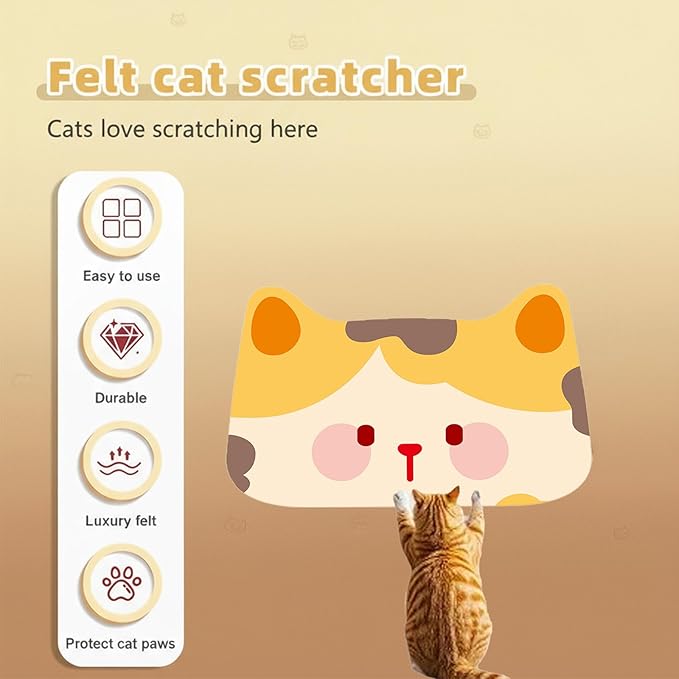 Wall-Mounted Cat Scratcher, 2025 Upgraded Indoor Cat Wall Scratcher — Self-Adhesive Double-Sided Tape, Trimable Scratching Surface, Suitable for Walls/Sofas/Floors (IncludesToy) (Dazed Cat)