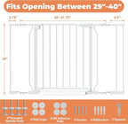 Baby Gate No Drilling, 29"-40" Auto Close Dog Gate Indoor for Doorways & Stairs, Pressure Mounted Adjustable Pet Gate, Easy Walk Through Child Gate for Children & Pets Stroller Friendly, White