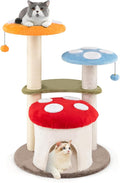 Tangkula Mushroom Cat Tree, 35 Inch Cute Cat Tower with Sisal Scratching Posts, Cat Condo, Padded Platforms, Dangling Balls, Multi-Level Modern Cat Furniture, Activity Center for Indoor Cats & Kittens