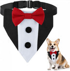 Large Dog Tuxedo, Tux Suit Dog Wedding Outfit Bandana with Bow Tie Collars for Small Medium Large Pet Dogs, Red L