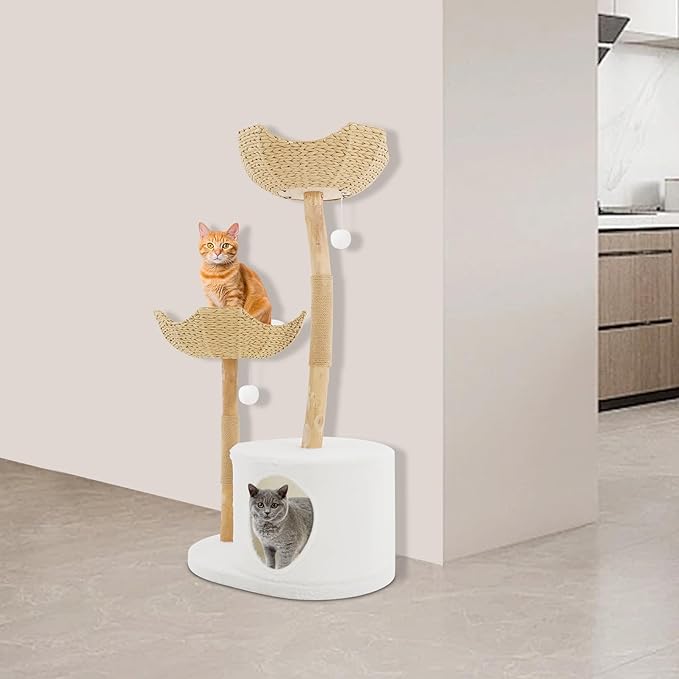 47in Cat Tree with Scratching Posts and Hammock, Tree Trunk Design Cat Tower, Plush Cat Condo with Hanging Toys, Cat Tree for Multiple Cats for Homes, Pet Shops, Living Rooms, Bedrooms