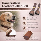 kcrygogo Leather Dog Collar Bell with Quick-Release Snap Buttons Training Bells with Leather Button Strap and Pet Anti- Lost Silver Pendant ID Tags (2Sets)