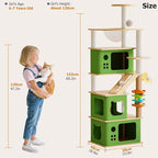 Large Cat Tree,153 Tall Wooden Cat Tower with 3 Spacious Caves,Transparent Space Capsule,8 Fully Scratching Posts and Natural Wood Posts, Kitty Condo with Multi-Layer Platform