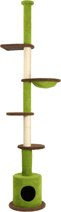KAMABOKO Floor to Ceiling Cat Tree, Cat Tower 5-Tier Height(88-107 Inches) Adjustable, Tall Cat Climbing Tower with Scratching Post, Cat Cave Condo, Cozy Hammock, and Ball Toy for Indoor Cats