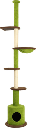 KAMABOKO Floor to Ceiling Cat Tree, Cat Tower 5-Tier Height(88-107 Inches) Adjustable, Tall Cat Climbing Tower with Scratching Post, Cat Cave Condo, Cozy Hammock, and Ball Toy for Indoor Cats