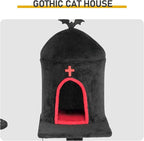 Gothic Cat Tree with Coffin Bed,53" Cat Tower with Spacious Cat Condo，Scratching Posts，Spider Hanging Ball，Multi-Level Cat Activities Furniture for Large Cats, Black Halloween