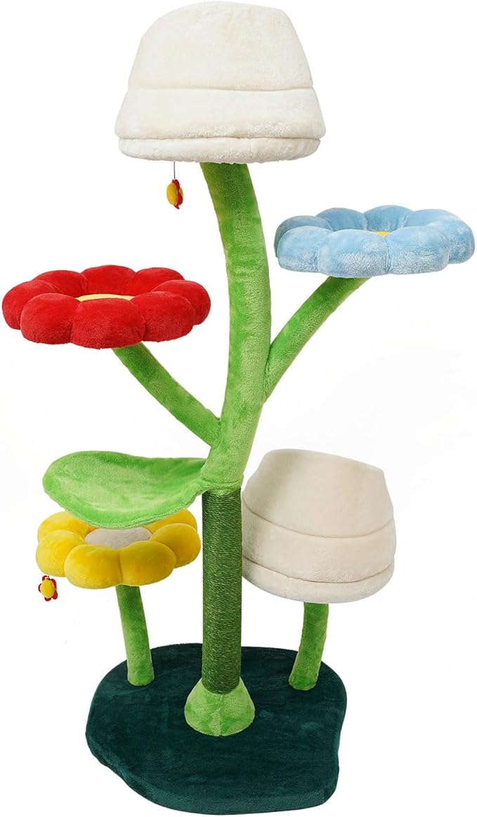 Cat Tree, 63.8in Cat Climbing Frame with Scratching Posts & Resting Platforms 6 Tier Cats Condo Multi-Level Tower 22lbs Capacity Multicolor