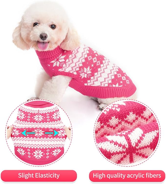 KOOLTAIL Cable Knit Valentines Dog Sweater Turtleneck, Cold Weather Pullover Classic Knitwear, Snowflake Pattern Thick Warm Winter Pet Clothes, Dog Sweater for Small Medium Large Dogs Girl, Pink S
