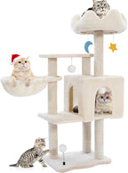 Cat Tree Tower with Metal Frame Hammock, 40'' Cat Trees for Indoor Cats Large Adult, Cat Towers with Scratching Post, Cats Condo Furniture with Cloud Top Perch, Cats Climbing Tower for Kittens(White)