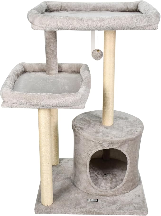 42-in Heavy-Duty Cat Tree for Large Cats, Multi-Level Tower with Sisal Scratching Posts, Plush Perch, Hammock & Condo Anti-Tip Design