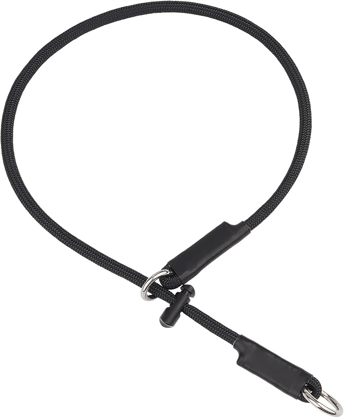 Martingale Dog Collar, 5/16” High-Strength Nylon Rope Slip Collar with Spring-Loaded Adjustable Stopper for Small, Medium & Large Dogs(Black, 30 inch)
