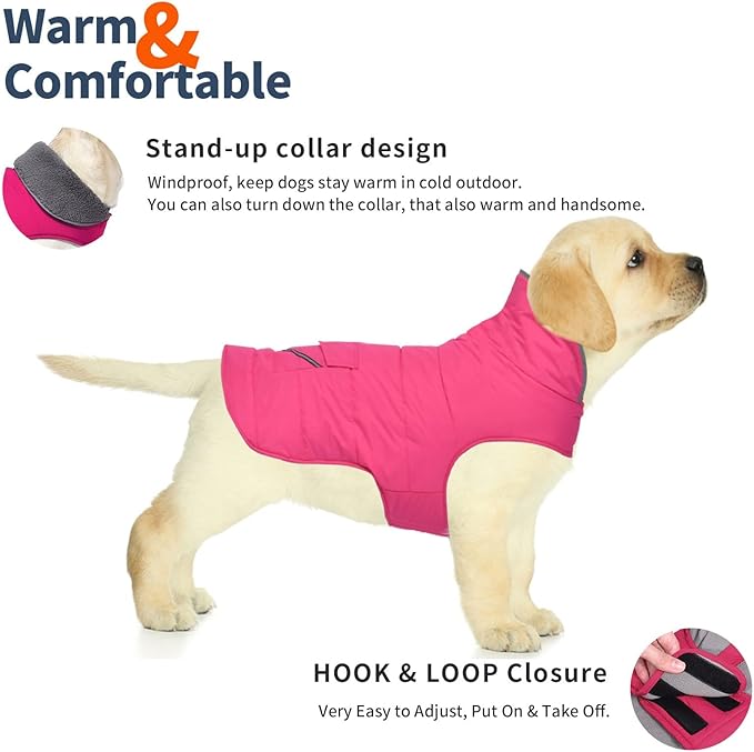 Dog Coat, Waterproof Dog Winter Jacket with Pocket, Reflective Adjustable Pet Snow Vest, Warm Cozy Fleece Sweater for Small Medium Extra Large Dogs - Pink, 3XL