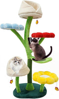 Cute Cat Tree, Flower Cat Tower for Indoor Cats, 63.8" Large Cat Tree with Sisal Scratching Posts, Cozy Basket Large Cat Climbing Frame Activity Center