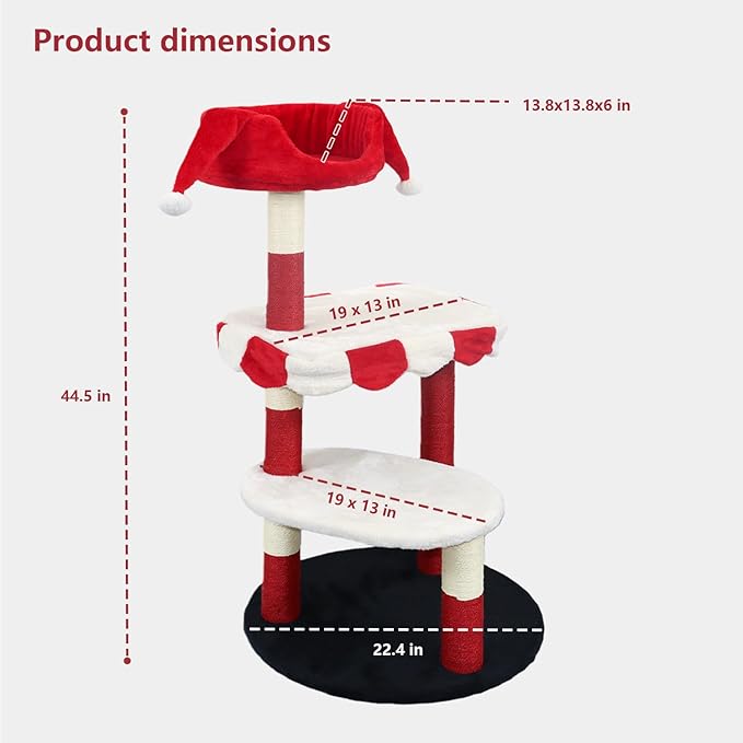 3-Tier Cat Tree, Modern Senior Friendly Cat Tower with Wide Shelves, Scratching Posts, Super Sturdy Base, Cozy Perches, and Interactive Toys for Indoor Kittens, 44.5'' Red & White
