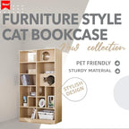 Bookcase Wooden Cat Tree, Natural Bookshelf Indoor Cat House Pet Furniture, Display Case with Storage, Cat Litter Box Enclosure Climbing Shelf
