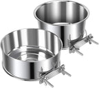 2 Pcs Medium Pet Dog Food Water Bowl for Cage Stainless Steel Non-Spill Kennel Hanging Cats Pets Bowls with Clamp Holder Crate Feeder Dish for Medium Dogs Pets (5.5x3.1'' & 6.3x2.6'')