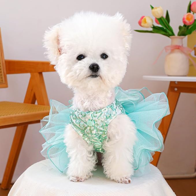 Furbabycare® Elegant Sweet Puppy Dog Blingbling Princess Skirt Pet Dog Lace Cake Camisole Tutu Dress A-Green X-Small