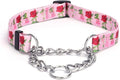 Martingale Dog Collar - Stainless Steel Chain, No Pull Training Collar with Flower Design for Large Medium Small Dogs (S, Roses)