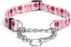 Martingale Dog Collar - Stainless Steel Chain, No Pull Training Collar with Flower Design for Large Medium Small Dogs (S, Roses)