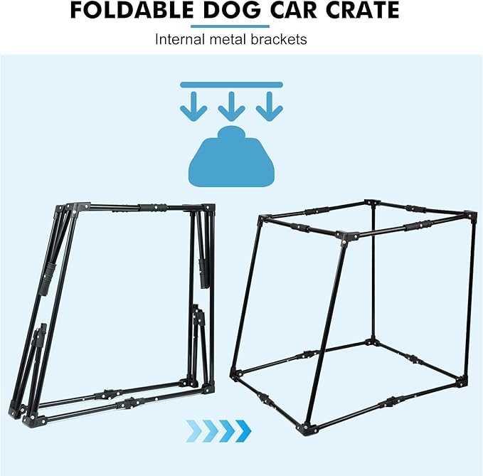 Snagle Paw Portable Dog Crate for Car Travel,Metal Frame Pet Crate,Pet Carrier for Car Back Seat Secures with Headrest Strap and Seatbelt,M