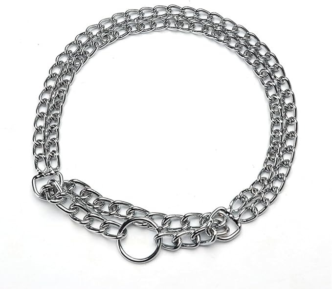 Silver Dog Chain Collar for Large Dogs, Heavy Duty Metal Slip Choke Collar Martingale Collars Training Double Row Chains Choker Collar for Small Medium Large Dog, D3mm