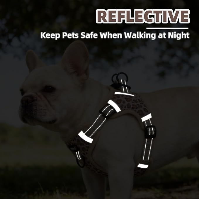 PUPTECK No Pull Dog Harness Small Sized Dog, Adjustable Reflective Escape Proof Easy Control, Comfortable Soft Padded Step in Pet Vest Harness, Brown Leopard, M