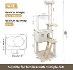 Solid Wood 65" Cat Tree Modern, Multi-Level Cat Tower for Indoor Cats, Sturdy Cat Tower with Hammock, Cozy Condo, Scratching Posts & Ladder