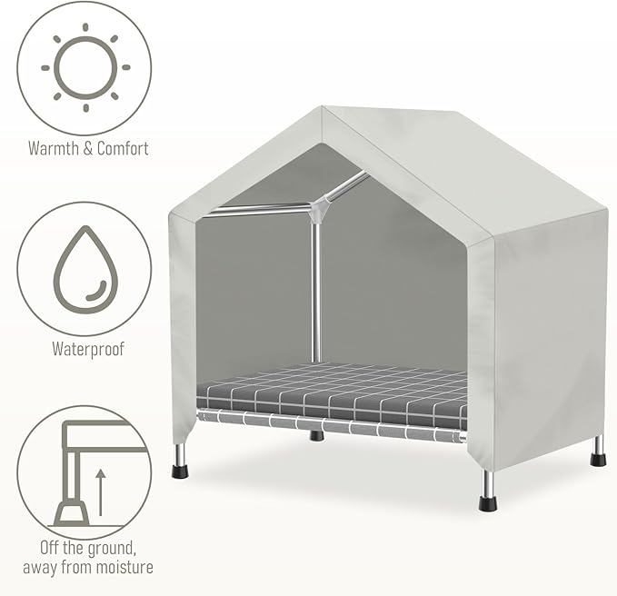 Elevated Dog House with Soft Cushion Insert - Comfortable Pet Home with Elevated Design, Sturdy Dog Shelter for Indoor/Outdoor Use,Perfect for Pets (Medium)