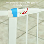 MidWest Homes for Pets 39 Inches Tall Walk-Though Steel Pet Gate, Pressure Mounted Dog Gate with Glow Strip Measures 29-38 Inches Wide & Includes Two 3-Inch-Wide Extensions, White
