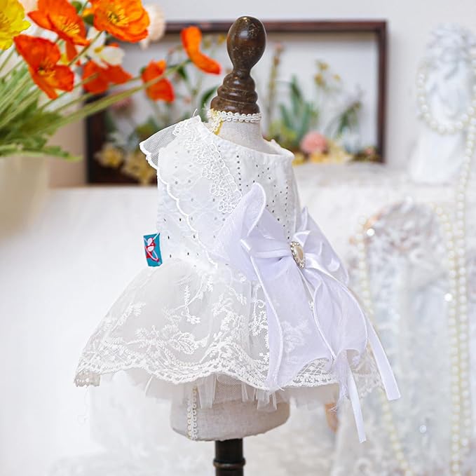 Fashion Sweet Puppy Dog Blingbling Princess Skirt Pet Dog Lace Cake Camisole Tutu Dress K-White M