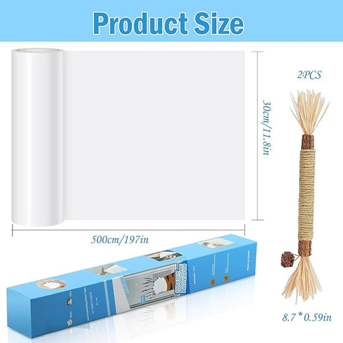 197"x12" Cat Scratch Furniture Protector with Chew Sticks, Large Transparent Couch Protector from Cat Claws, Self-Adhesive Anti-Scratch Guard for Sofa Door Chair Table Leg