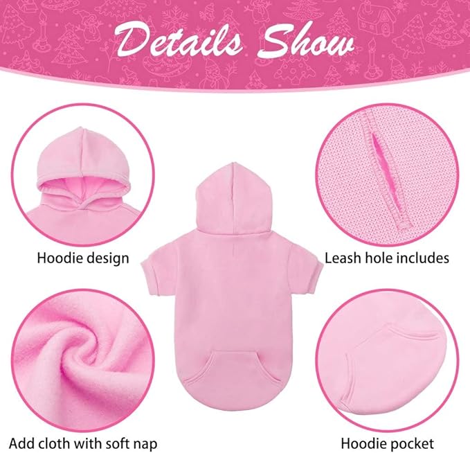 KOOLTAIL Dog Hoodie for Large Medium Small Dogs, Soft and Warm Pet Sweater with Leash Hole and Pocket Boy Girl, Puppy Fall Winter Jacket Clothes, French Pitbull Cold Weather Coat Sweatshirt, Pink SM