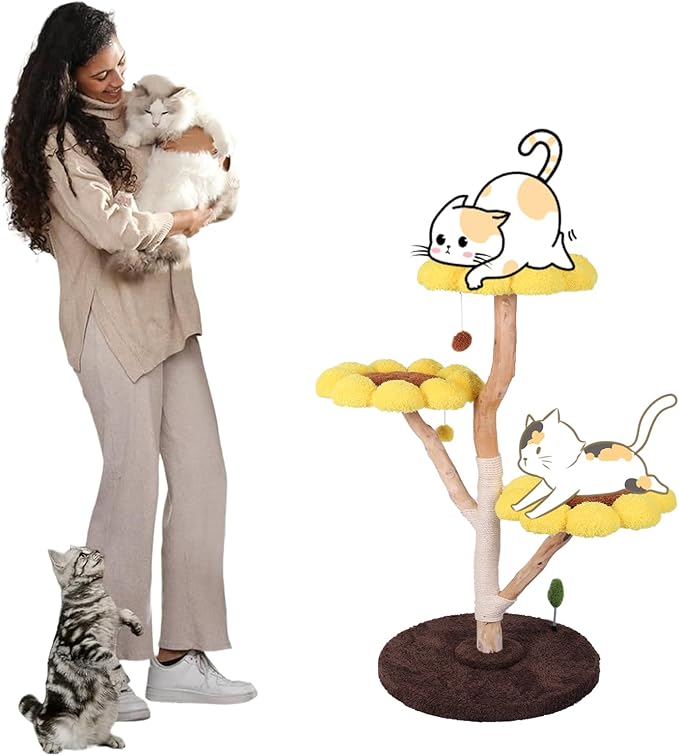 Generic Sunflower Cat Tree with Scratching Post Anti-Slip Climbing Frame Pet Bed Tower