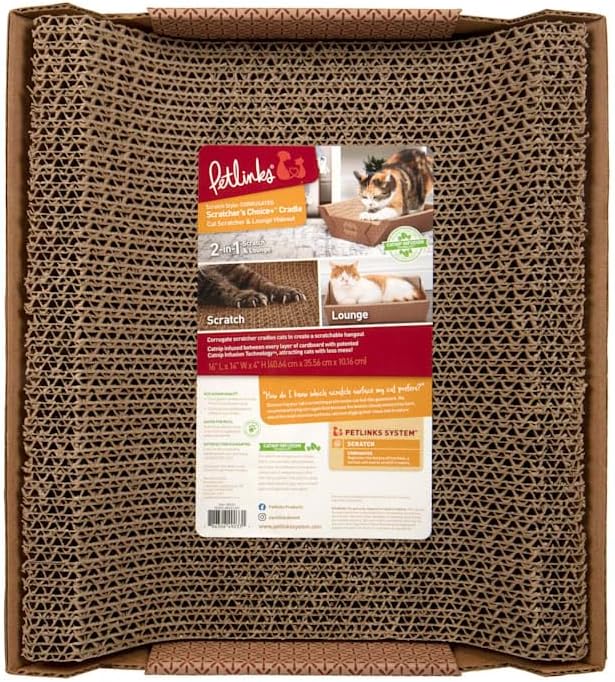 Petlinks Scratcher's Choice+ Cradle Catnip-Infused Corrugate Cat Scratcher & Lounge, 16" L X 4" W X 14" H