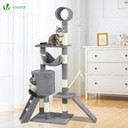 VOUNOT Cat Tree Tower, Multi-Level Cat Climbing Frame, Cat Condo with Sisal Scratching Post, Grey XXL