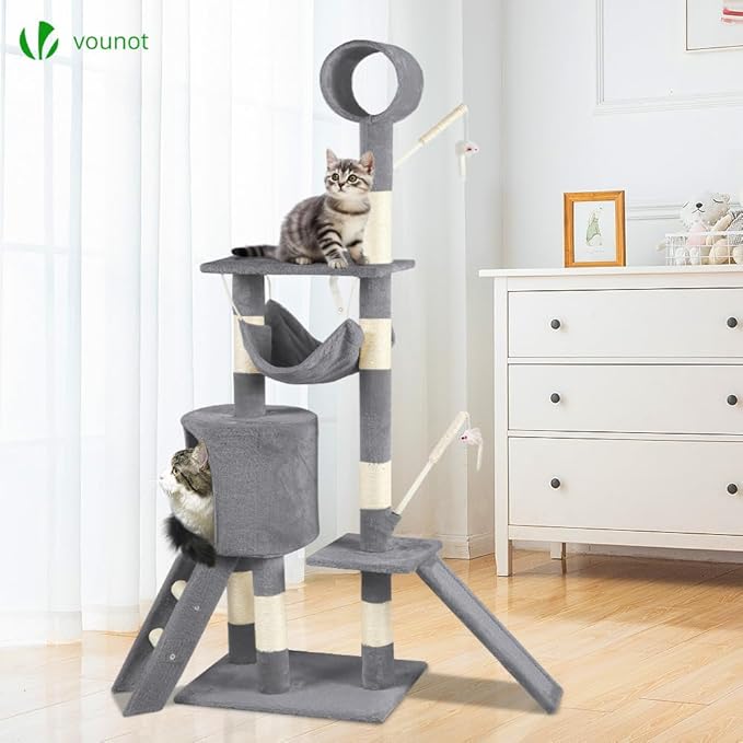VOUNOT Cat Tree Tower, Multi-Level Cat Climbing Frame, Cat Condo with Sisal Scratching Post, Grey XXL