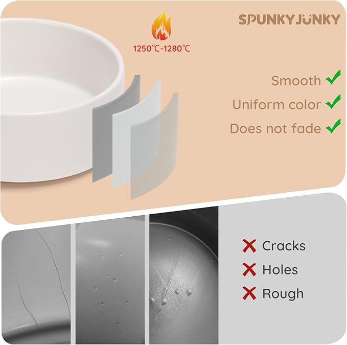 SPUNKYJUNKY 42OZ Ceramic Dog and Cat Bowl, Modern Cute Weighted Food Water Bowl for Replacement White (2 Pack)