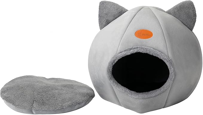 WNPL Cat Bed for Indoor Cats - Cat Bed Cave Washable, Soft Plush, Removable Pillow, Non-Slip Base, Large Cave with Toy Balls for Kitty and Small Animals (XL) 16x16x16 inch