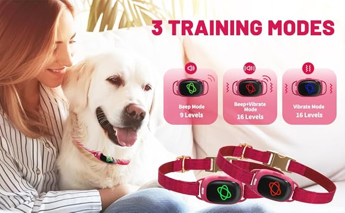 Dog Training Collar,Non-Shock Luxury Bark Collar-Adjustable Fit, No Shock for Small,Medium,Large Dogs, Advanced Technology with Remote, Automatic Bark Collar, Rechargeable, Anti-Barking,Red