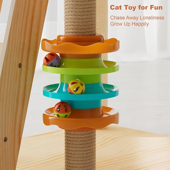 Stylish Cat Tree Tower with Scratching Posts, Cozy Hammock, and Elevated Perch for Indoor Cats – Modern Wooden Design (Natural+White + MDF-2)