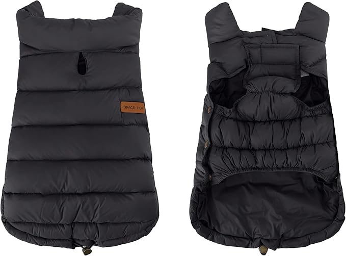 SPACE LION Dog Puffer Jacket, Down Winter Coat, Durable Outdoor Coat for Cold and Windy Conditions, Lightweight & Adjustable Fit Coats for Large Dogs,(Black, Size28/4XL)