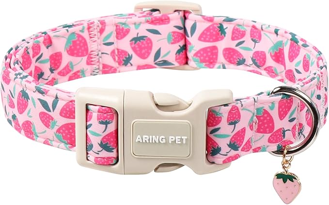 ARING PET Strawberry Dog Collar, Cute Spring Summer Pink Puppy Pet Collars for Small Medium Large Female Girl Dogs-L