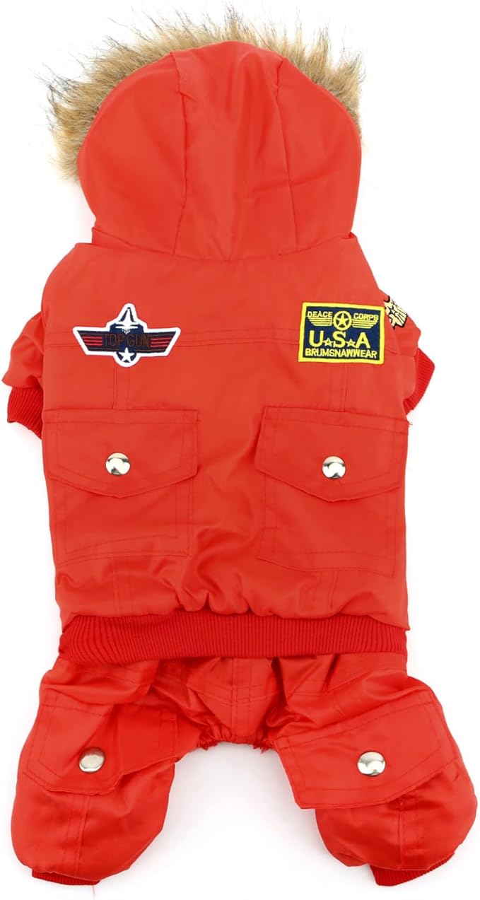 ZUNEA Padded Waterproof Small Dog Winter Jumpsuit Pet Puppy Jacket Coat Fleece Warm Snowsuit Airman Chihuahua Yorkie Outfits Clothes Apparel Red M