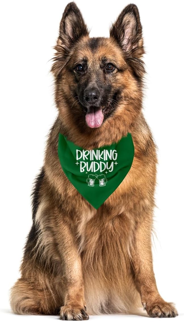 Drinking Buddy Dog Bandana, Funny Cute Dog Bandana, Pet Dog Triangle Scarf, Dog Bandana for Small Medium Large Dogs, Green Dog Bandana, Gift for Dog Lover, St. Patrick's Day Dog Bandana (A30)