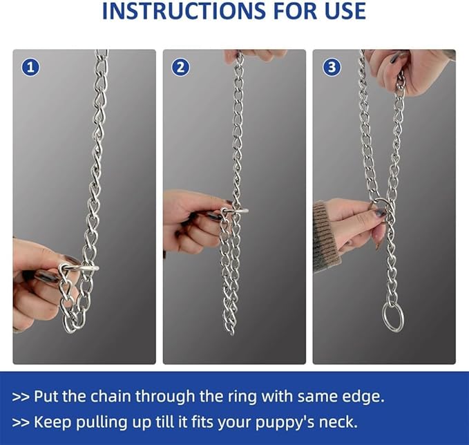 Chain Collar for Dogs,Metal Slip Link Training Heavy Duty Dog Collar Martingale Puppy Collars for XXS XS Small Medium Large Big XL Breed Dogs Silver XS