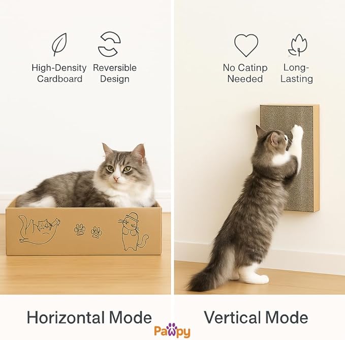 Cat Scratcher Box – Natural Kraft | Recyclable Cardboard Scratch Pads for Indoor Cats | Flat, Reversible Scratch Boards with Debris-Collecting Base