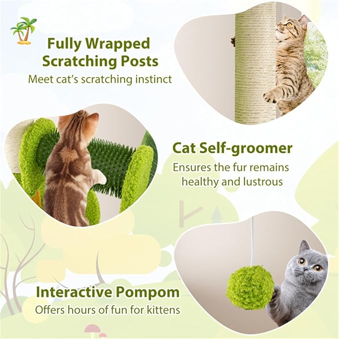 Palm Tree Cat Tower – 22 lbs Capacity, Scratching Posts & Self-Groomer