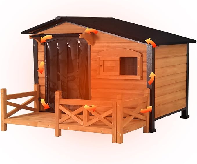 Outdoor Dog House Dog Kennel with Strong Metal Frame Dog Kenne for Small & Medium & Large Dogs,Large Platform,Brown